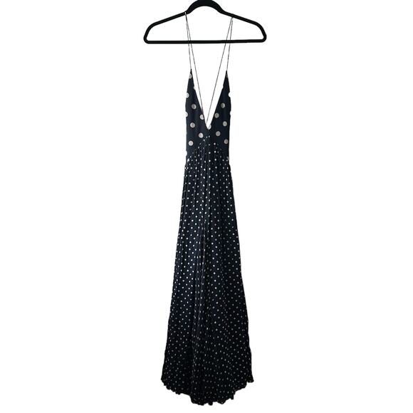 Khaite Robin Pleated Polka Dot Silk Crepe De Chine Maxi Dress Black - Picture 2 of 6